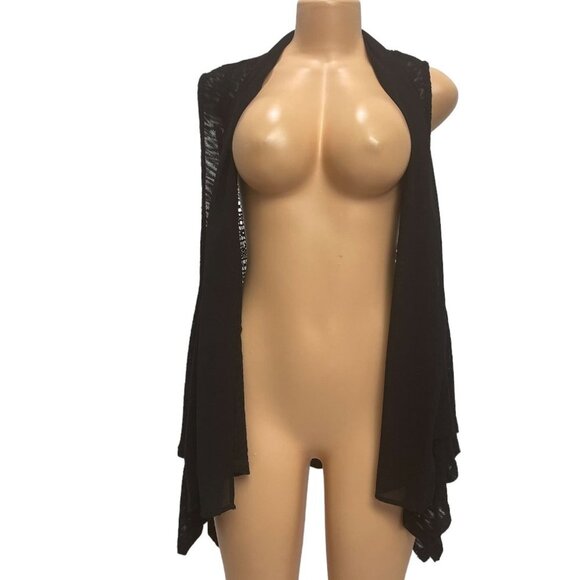 John Paul Richard Women's Black Vest Knit Cover Open Front Uneven Hem Size M - Picture 7 of 10